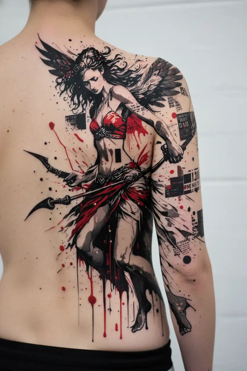 Greek goddess Artemis shooting an arrow tattoo design idea