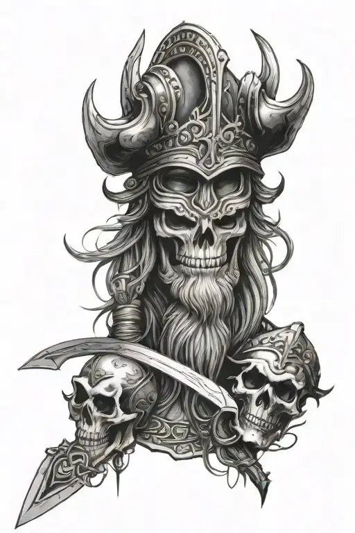 skulls, viking warrior tattoo design idea