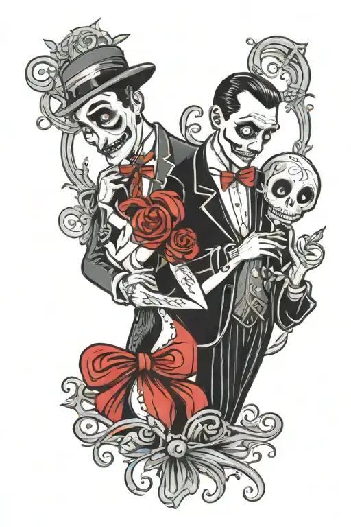 barbara and adam morticia and gomez addams jack and sally tattoo design idea