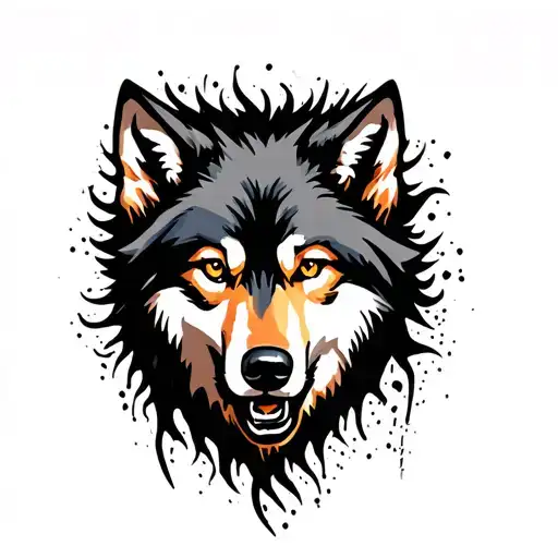wolf face surrounded by shadows tattoo design idea