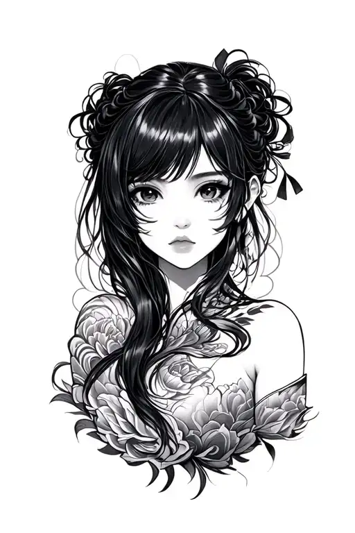 Japanese anime girl face tattoo design idea
