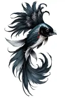 black koi with phoenix tail feather tattoo design idea