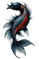 black koi with phoenix tail feather tattoo design idea