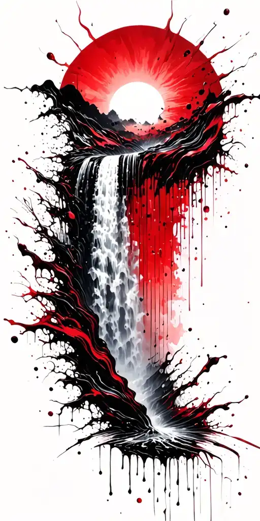 a sun melting into a waterfall that turns into rain tattoo design idea