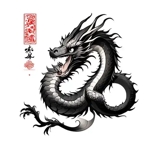 dainty dragon using chinese style art with the quong crest. for a women  tattoo design idea