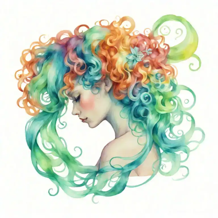 Fairy with curly hair from behind tattoo design idea