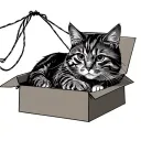 shrodengers cat with string coming out of the box tattoo design idea