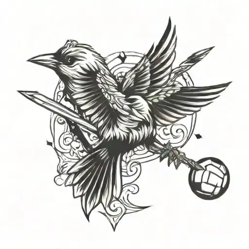 arrow music note athletic volleyball bird flying tattoo design idea