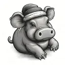 baby carton hippo with Christmas hat sitting alone tattoo design idea