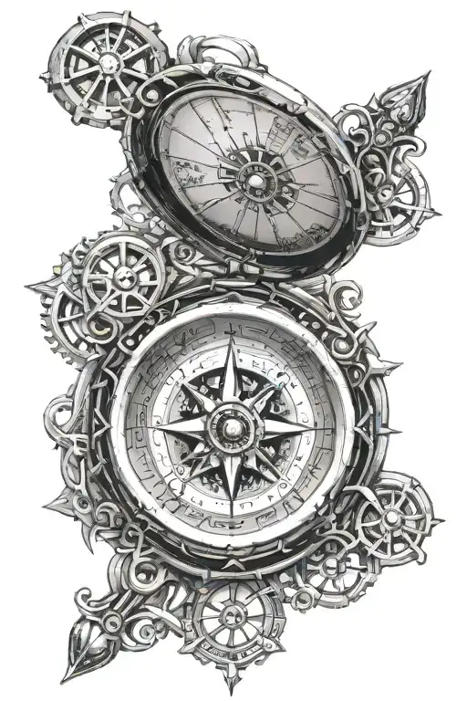filigree steampunk compass tattoo design idea