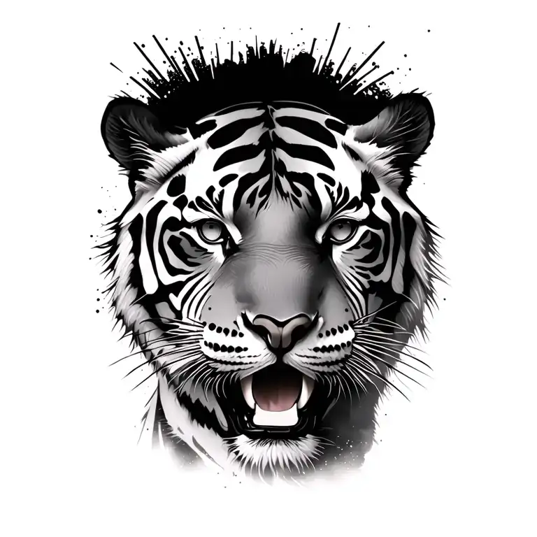 white tigers face, fob watch fireworks exploding in the night tattoo design idea