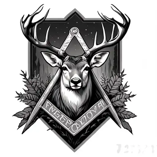 freemason deer forest tattoo design idea