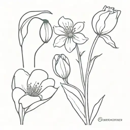 a snowdrop, a poppy and a carnation flower tattoo design idea