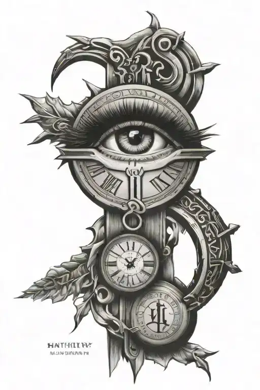 3 different Roman numeral dates and the Bible verse Matthew 6:23 around an eye with Jesus on the cross in the eye  tattoo design idea