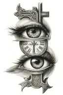 3 different Roman numeral dates and the Bible verse Matthew 6:23 around an eye with Jesus on the cross in the eye  tattoo design idea