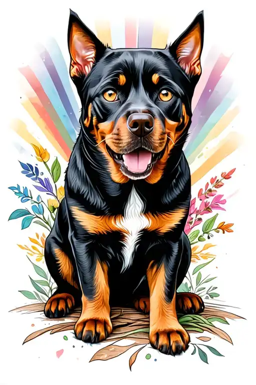 cat and Rottweiler looking at rainbow bridge  tattoo design idea