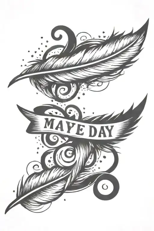 feather with stars around it and the words "maybe one day" written tattoo design idea