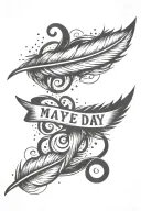 feather with stars around it and the words "maybe one day" written tattoo design idea