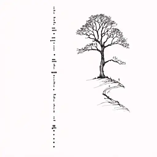 oak tree and morse code tattoo design idea