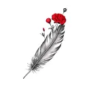 feather and red carnations tattoo design idea