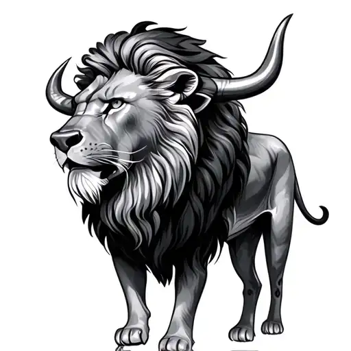 bull and lion tattoo design idea