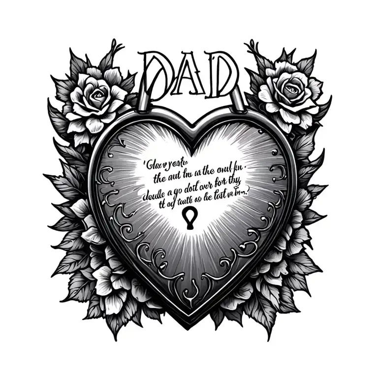 dad memorial heart lock and citat tattoo design idea