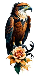 eagle perched, gothic fish, stag, lily, scorpion rose tattoo design idea