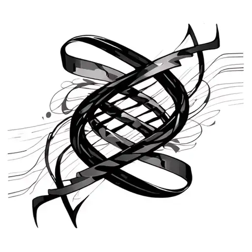 artistic aurora ribbons mixed with music soundwaves shaping to dna , transculent waves vortex, evolving prism tattoo design idea