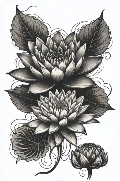 violet, water lily, chrysantheum tattoo design idea