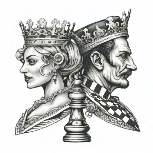chess king & queen overlapping each other  into one piece tattoo design idea