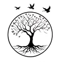 tree of life and birds flying tattoo design idea