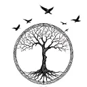 tree of life and birds flying tattoo design idea