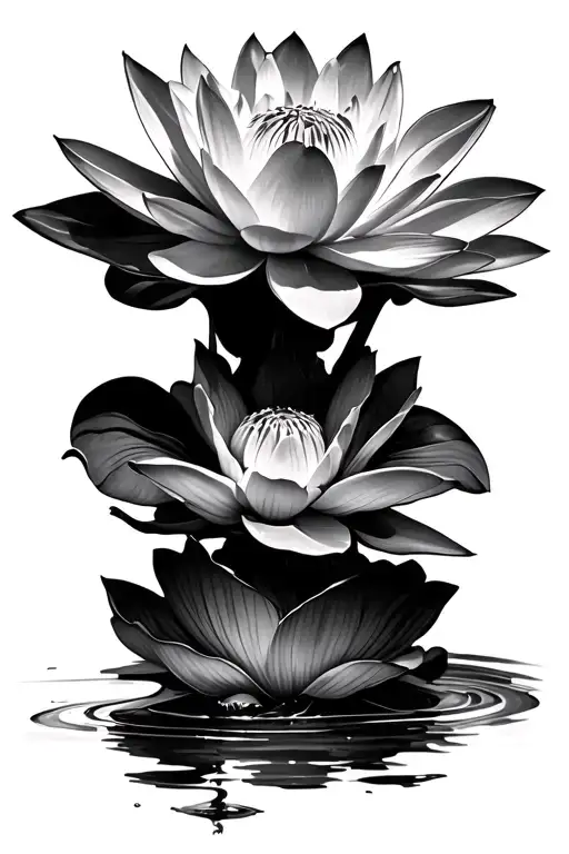 Top of Shoulder:Large, soft water lily on the shoulder cap. Gentle shading, no harsh lines.Below Shoulder:Stack of tattoo design idea