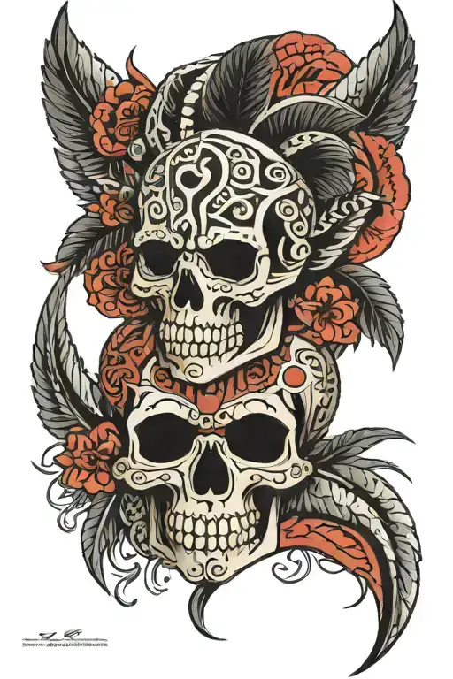 philippine tribal and skull wearing tattoo design idea
