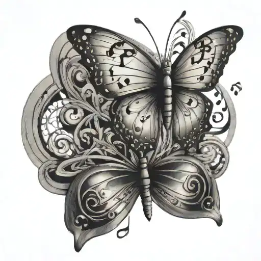 A butterfly with a musical staff and notes as its wings tattoo design idea
