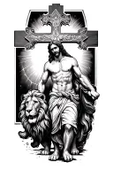 Lion cross jesus walking tattoo design idea