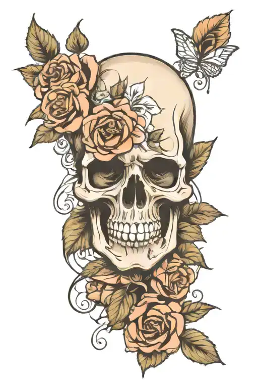 Skull roses girly diamond sleeve tattoo design idea