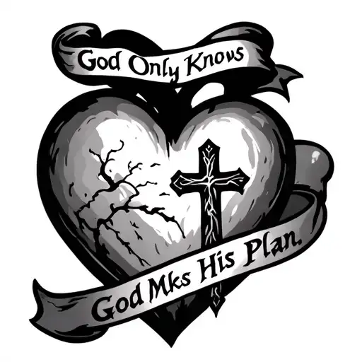 a heart with a cross running through it with the quote "God Only Knows, God Makes His Plan" on the top tattoo design idea