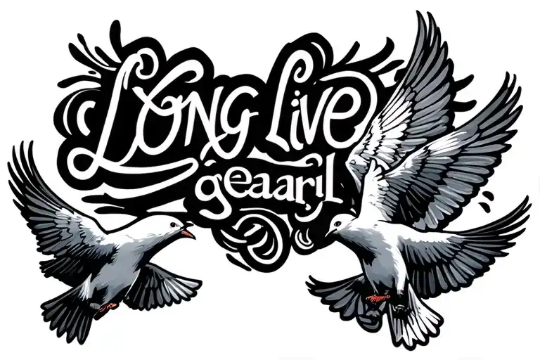 "Long live gearl" doves flying tattoo design idea