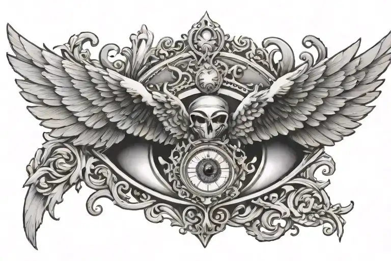 Seraph with eye in the middle tattoo design idea