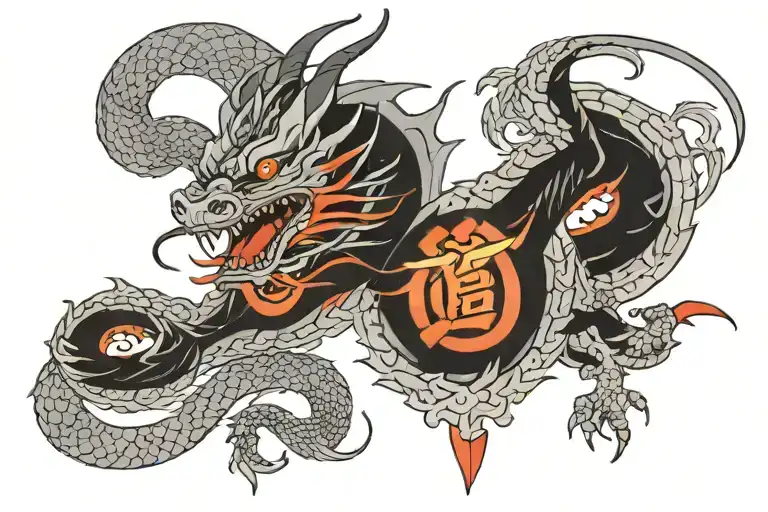 dragon wrapped around a nike swoosh black and grey tattoo design idea