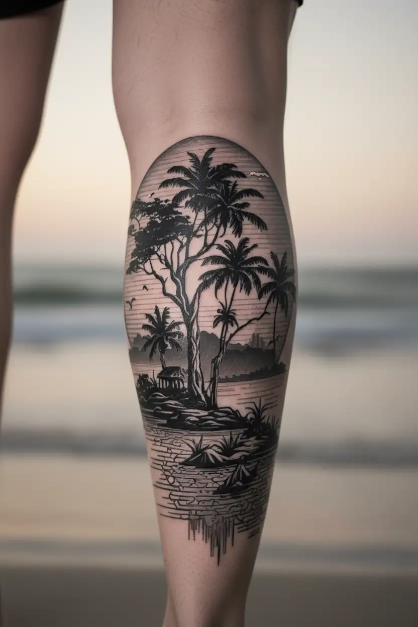 sunrise over Nile river in uganda tattoo design idea