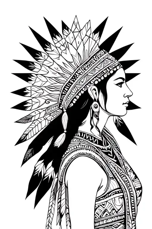 diamond geometric native american woman tattoo design idea
