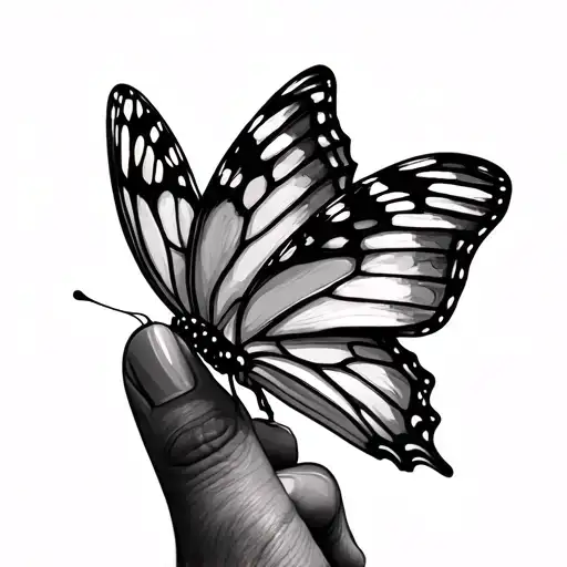 butterfly landing on a finger tattoo design idea