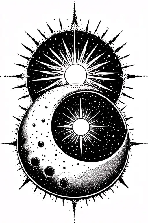 4 elements signs incorporated with magnetism field, the sun and moon. in anarchy  tattoo design idea