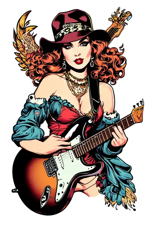 casey lynch from guitar hero as a pinup girl tattoo design idea