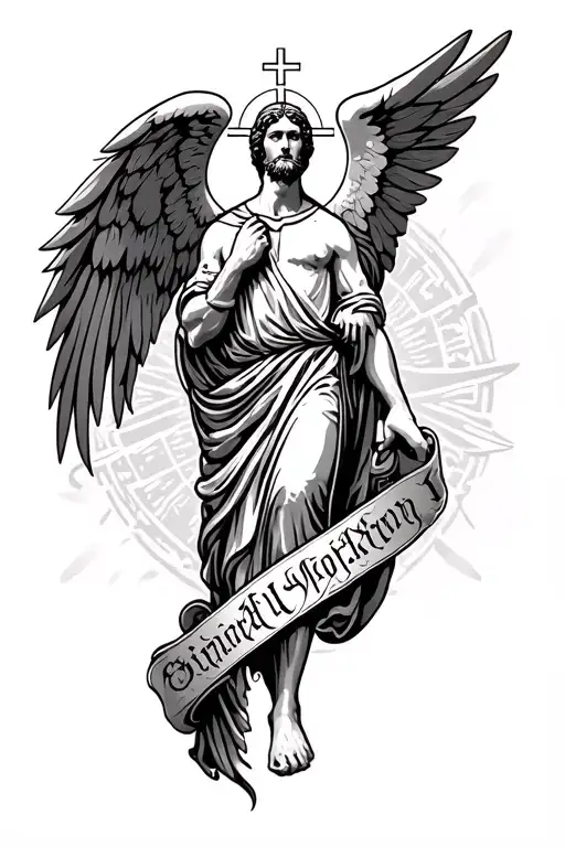 leg tatto with saint michael and orthodox christianity reference tattoo design idea