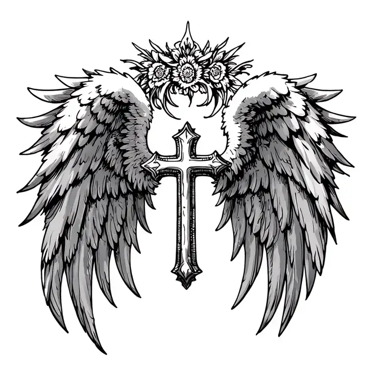 angel wings with a cross in the middle  tattoo design idea