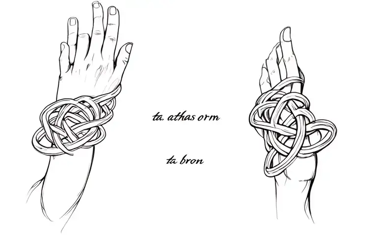 Irish phrase "ta athas orm" and "ta bron orm" wrapped around the wrist tattoo celtic knots tattoo design idea