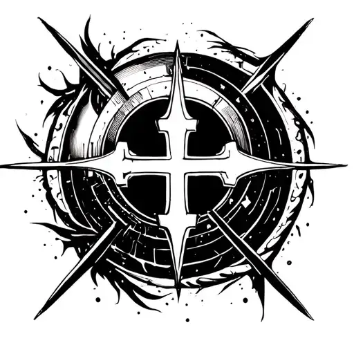 Cyber-sigilism arte cross surrounded tattoo design idea